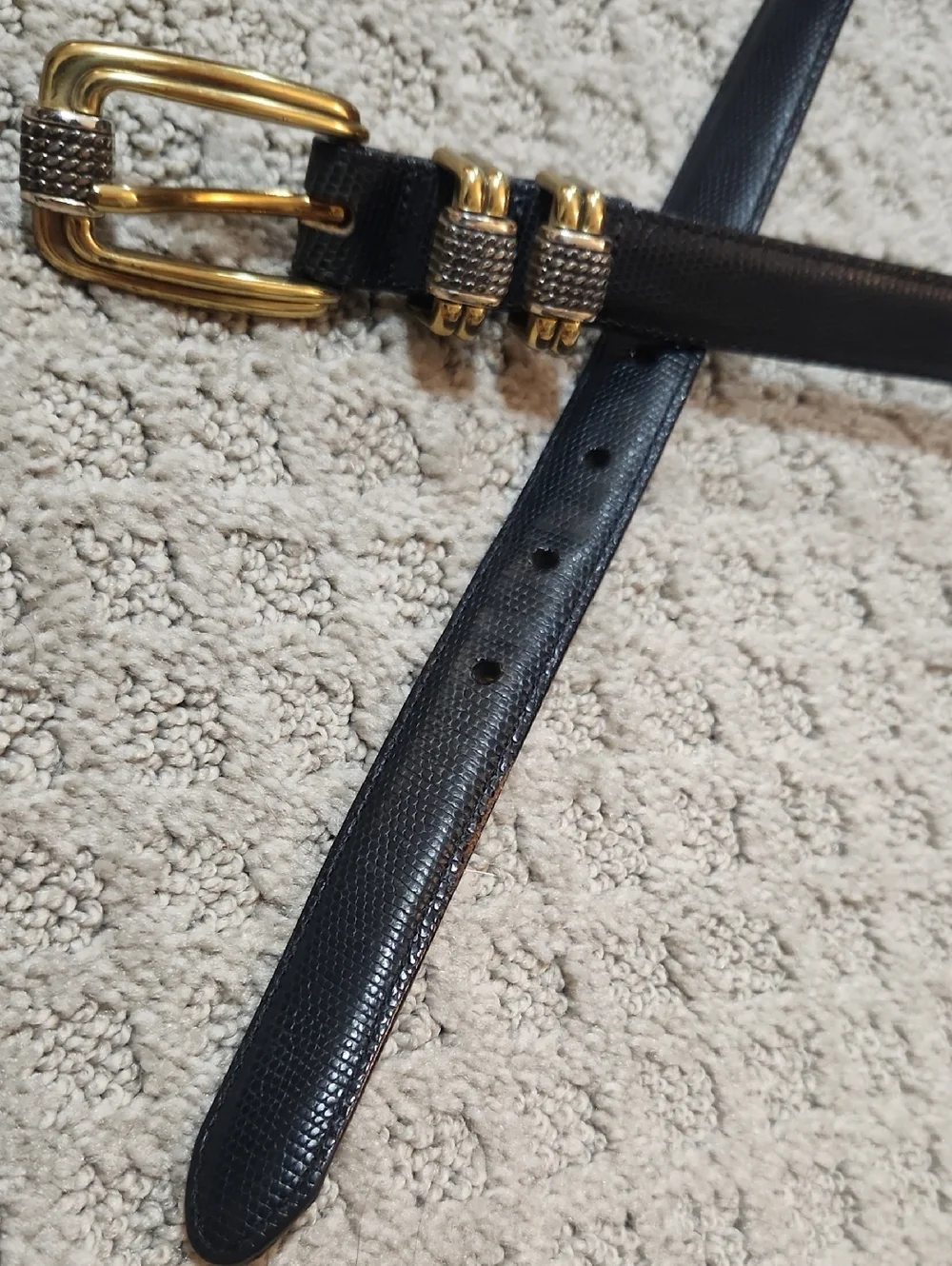 Brighton Black Embossed Leather Belt With Mixed Metal Gold & Silver Buckle